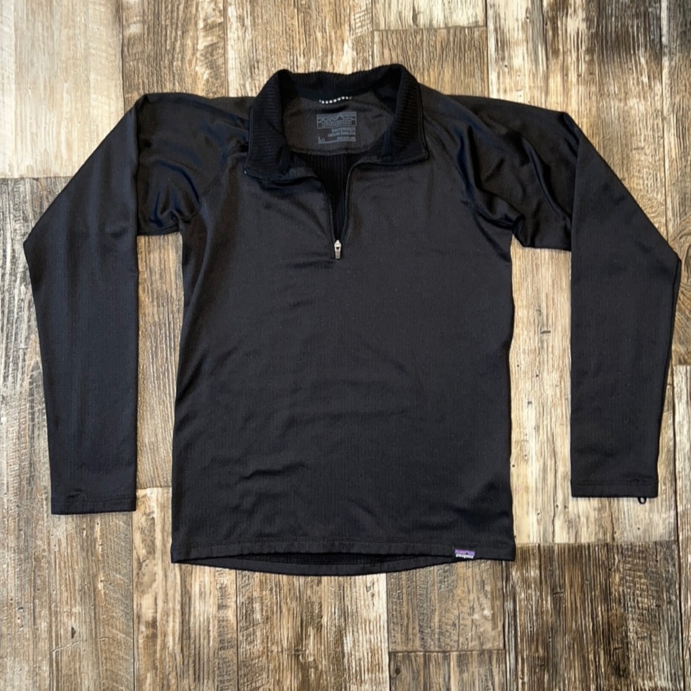 Patagonia Heavyweight Capilene Base Layer Large Kids 12 Black Winter Quarter zip